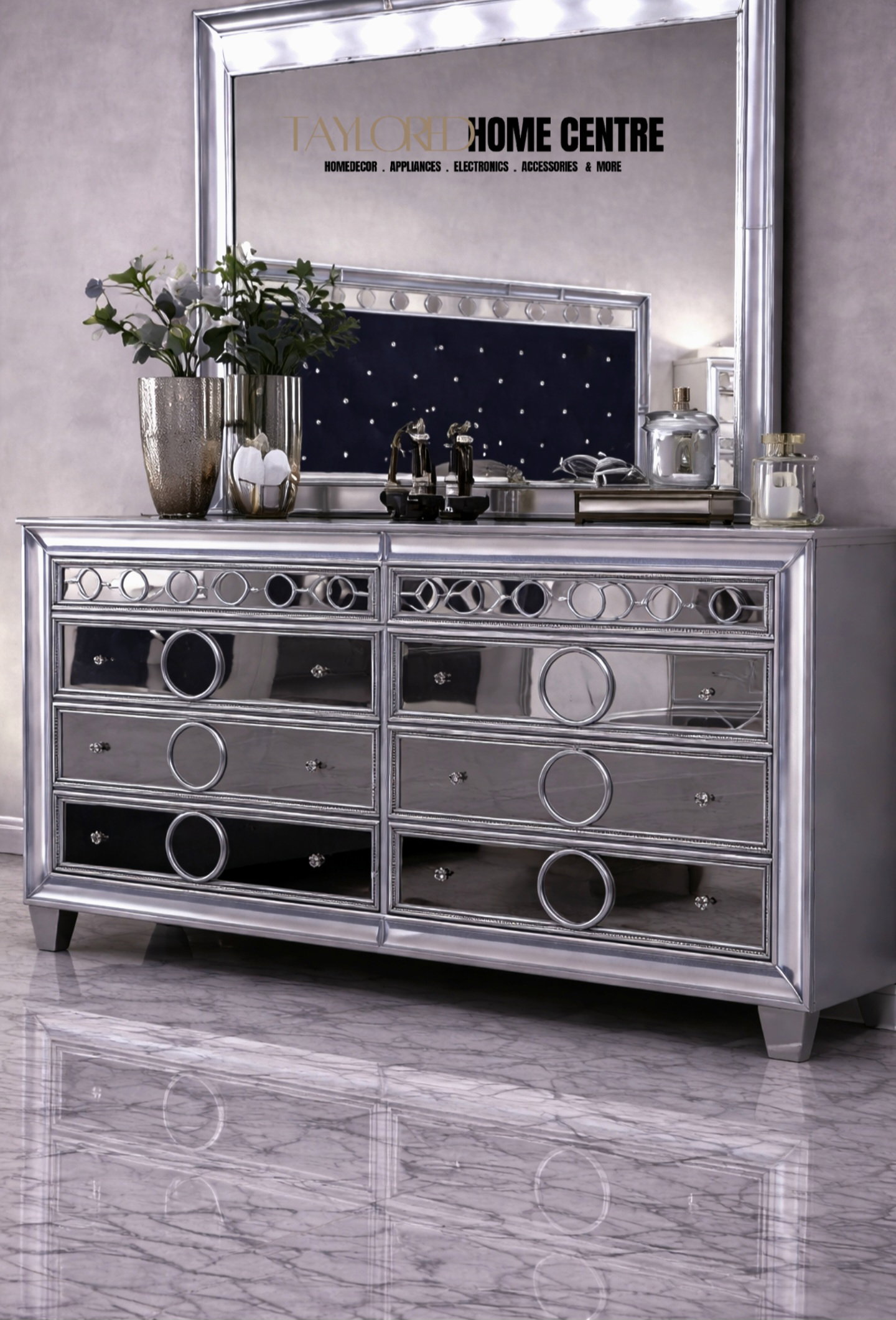 Mairead - 4 Piece King Bedroom Set - Silver / Navy_3