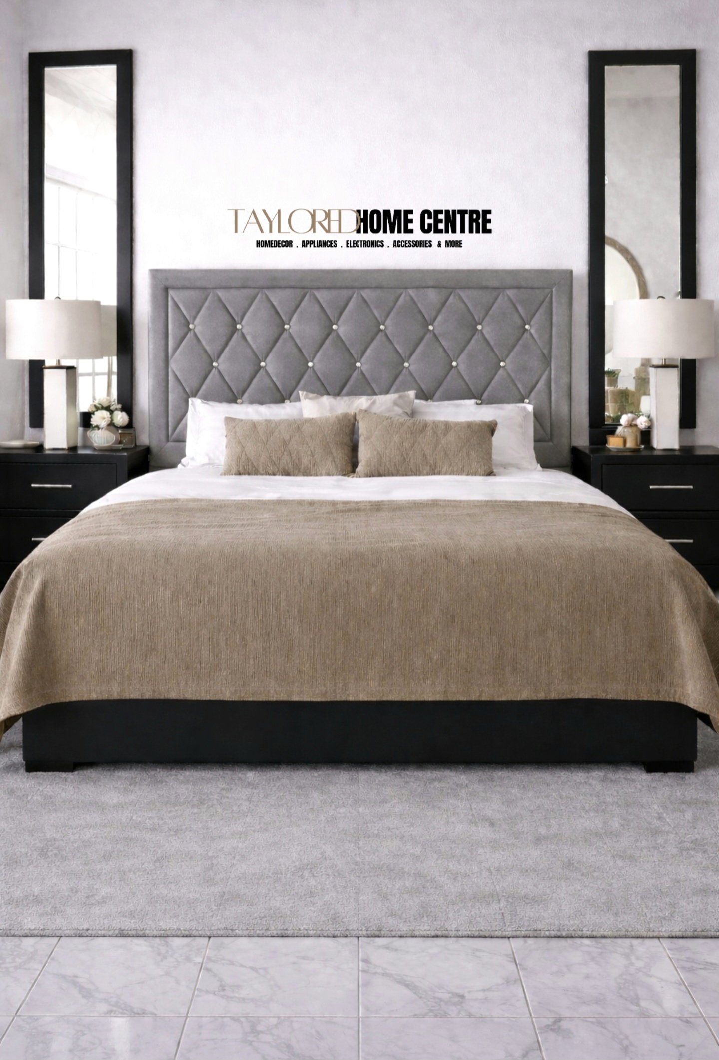 Upposted Headboard  Size KING  (Available In Black, Grey & Brown_1