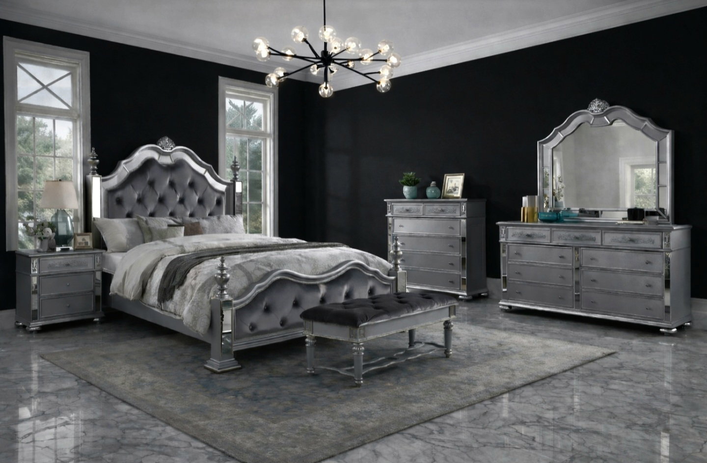 Furniture of America Viktoria Traditional Wood King & Queen Poster Bed in Black & Grey_20