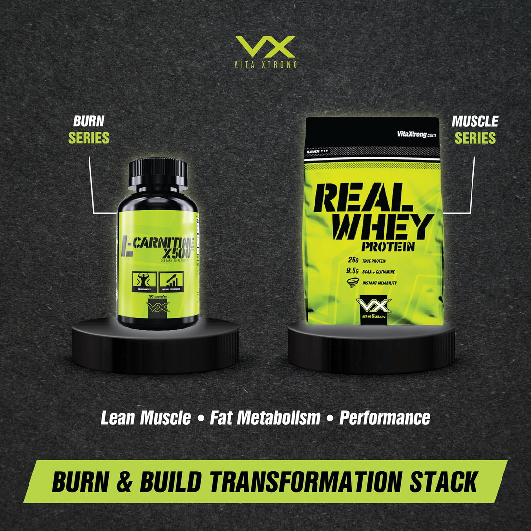 VITAXTRONG™ Burn & Build Transformation Stack | Real Whey 5lb + L-Carnitine | Lean Muscle • Fat Metabolism • Performance