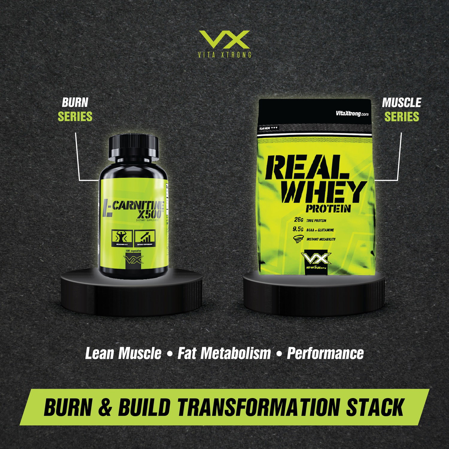VITAXTRONG™ Burn & Build Transformation Stack | Real Whey 5lb + L-Carnitine | Lean Muscle • Fat Metabolism • Performance_0