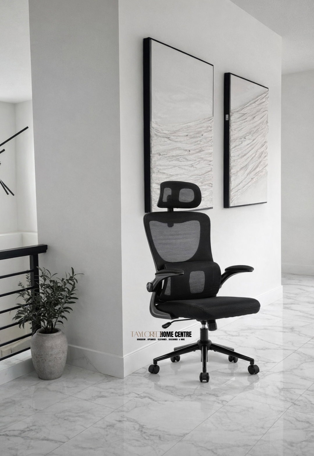 Mesh Computer Chair, Ergonomic Office Chair, Home Office Desk Chair, High Back Swivel Task Chair with Lumbar Support, Adjustable Height, Armrest & Headrest, Black (Black)