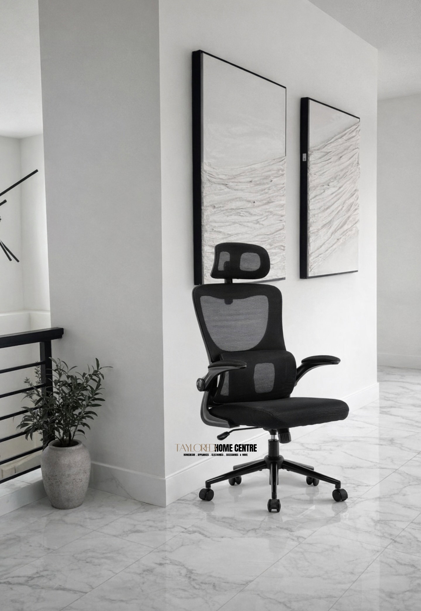 Mesh Computer Chair, Ergonomic Office Chair, Home Office Desk Chair, High Back Swivel Task Chair with Lumbar Support, Adjustable Height, Armrest & Headrest, Black (Black)_0