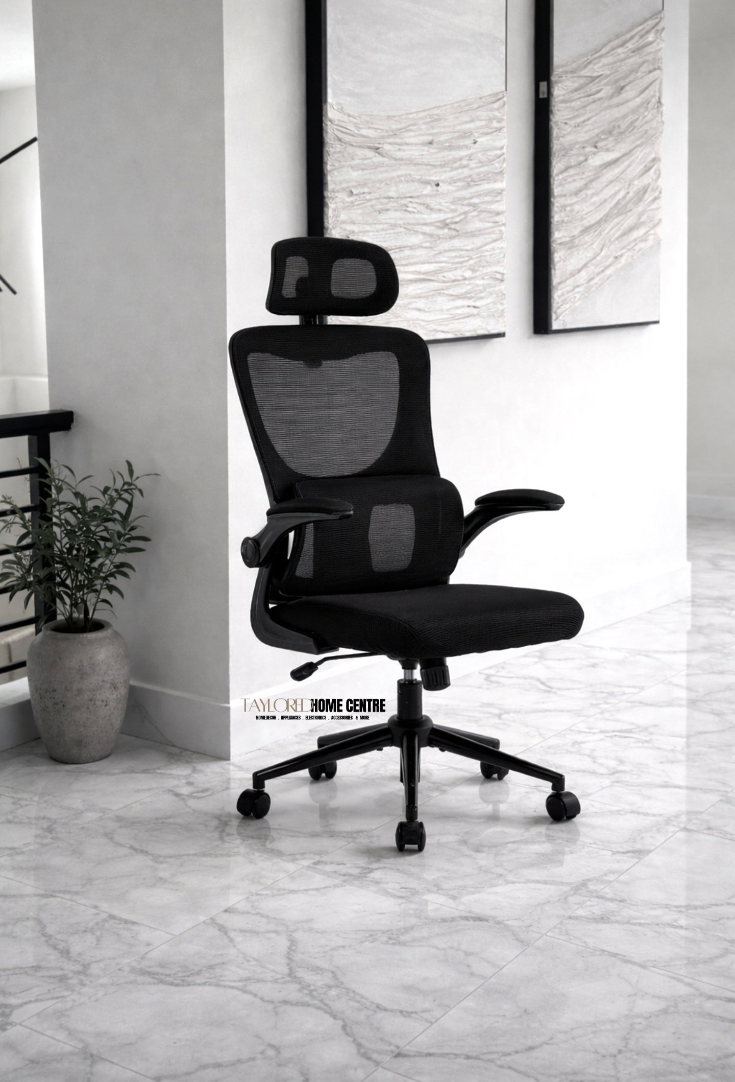 Mesh Computer Chair, Ergonomic Office Chair, Home Office Desk Chair, High Back Swivel Task Chair with Lumbar Support, Adjustable Height, Armrest & Headrest, Black (Black)_1