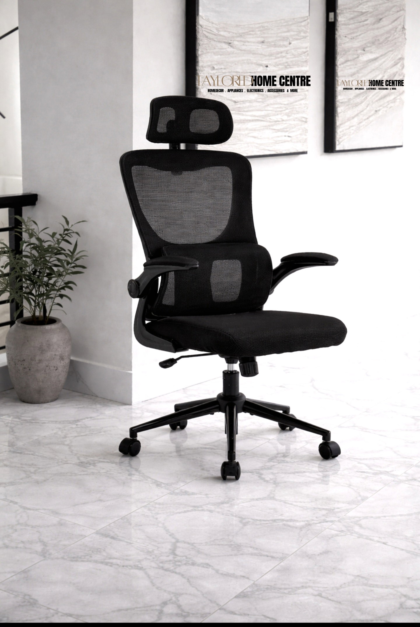Mesh Computer Chair, Ergonomic Office Chair, Home Office Desk Chair, High Back Swivel Task Chair with Lumbar Support, Adjustable Height, Armrest & Headrest, Black (Black)_2