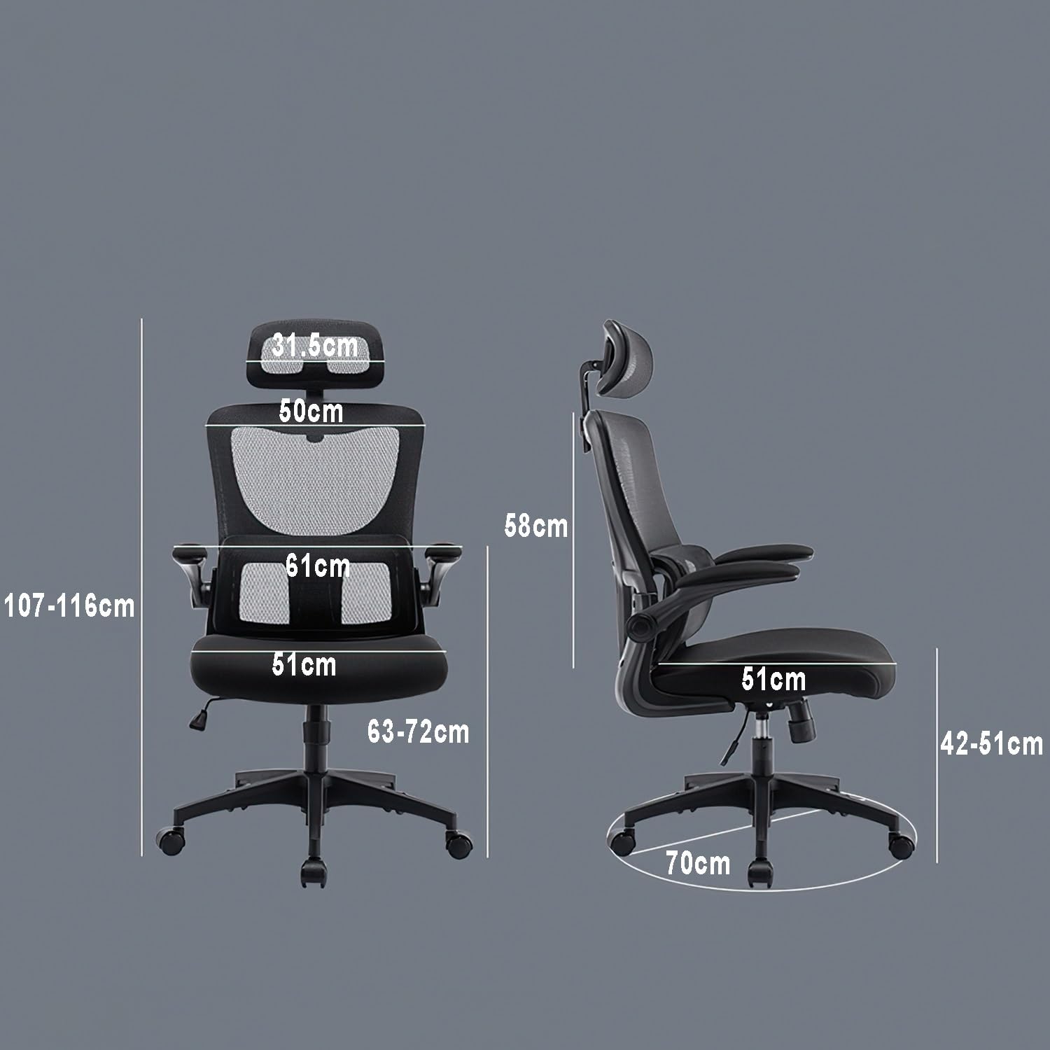 Mesh Computer Chair, Ergonomic Office Chair, Home Office Desk Chair, High Back Swivel Task Chair with Lumbar Support, Adjustable Height, Armrest & Headrest, Black (Black)_3