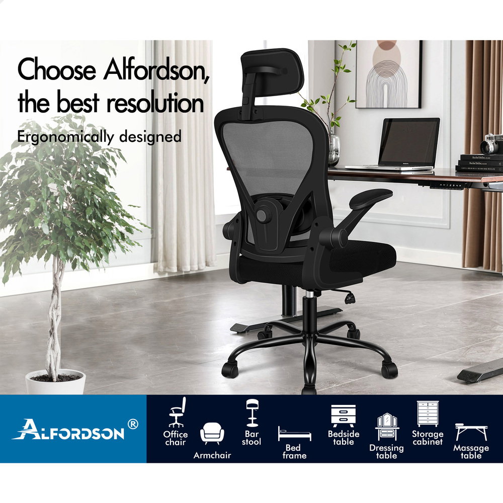 ALFORDSON Mesh Office Chair Executive Fabric Tilt Black_2