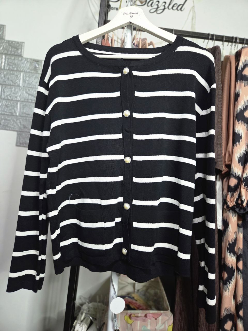 PL Black and White Stripe Cardigan_0