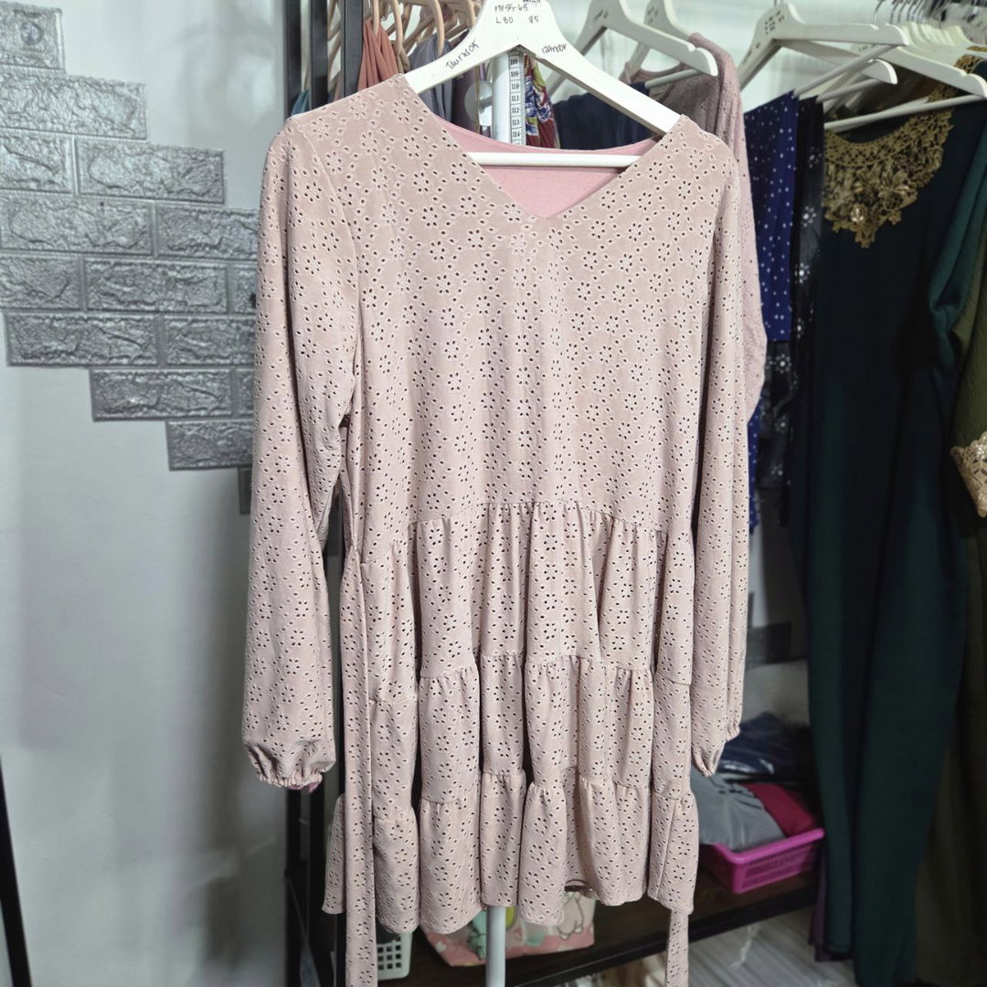 PL Pink Tiered Babydoll Eyelet Top