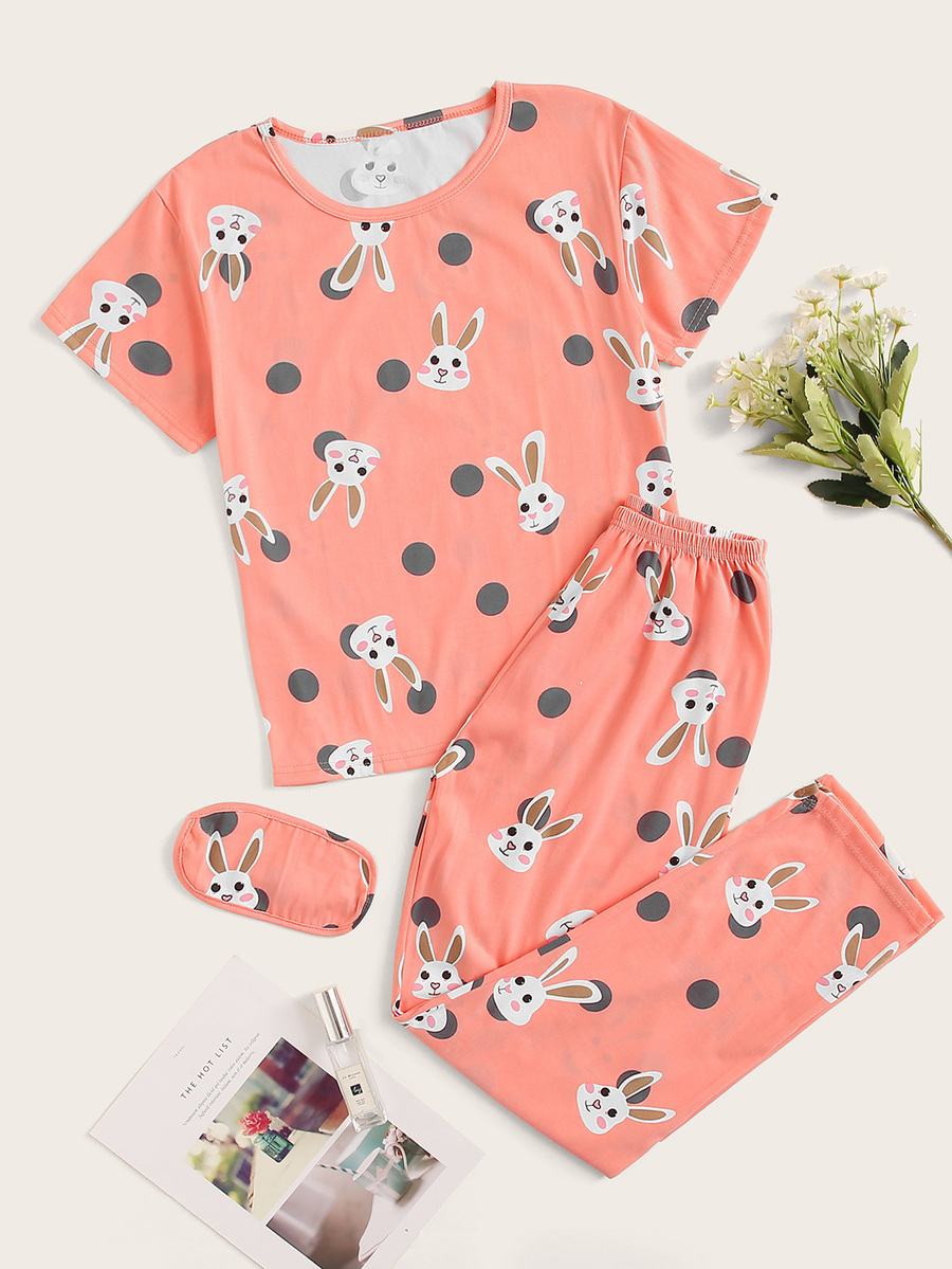 Rabbit Print Polka Dot Sleepwear Set