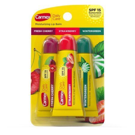 Carmex Daily Care Moisturizing Lip Balm SPF 15 – Lot de 3 (Fresh Cherry, Strawberry, Wintergreen)