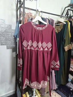PL YCHD Maroon Embroidery Top, Size M, PTP 50