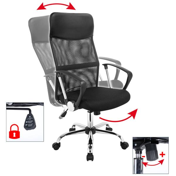 Comfortable mesh office chair: swivel, with armrests, headrest & S-backrest. Height-adjustable, black ergonomic swivel chair with castors_3