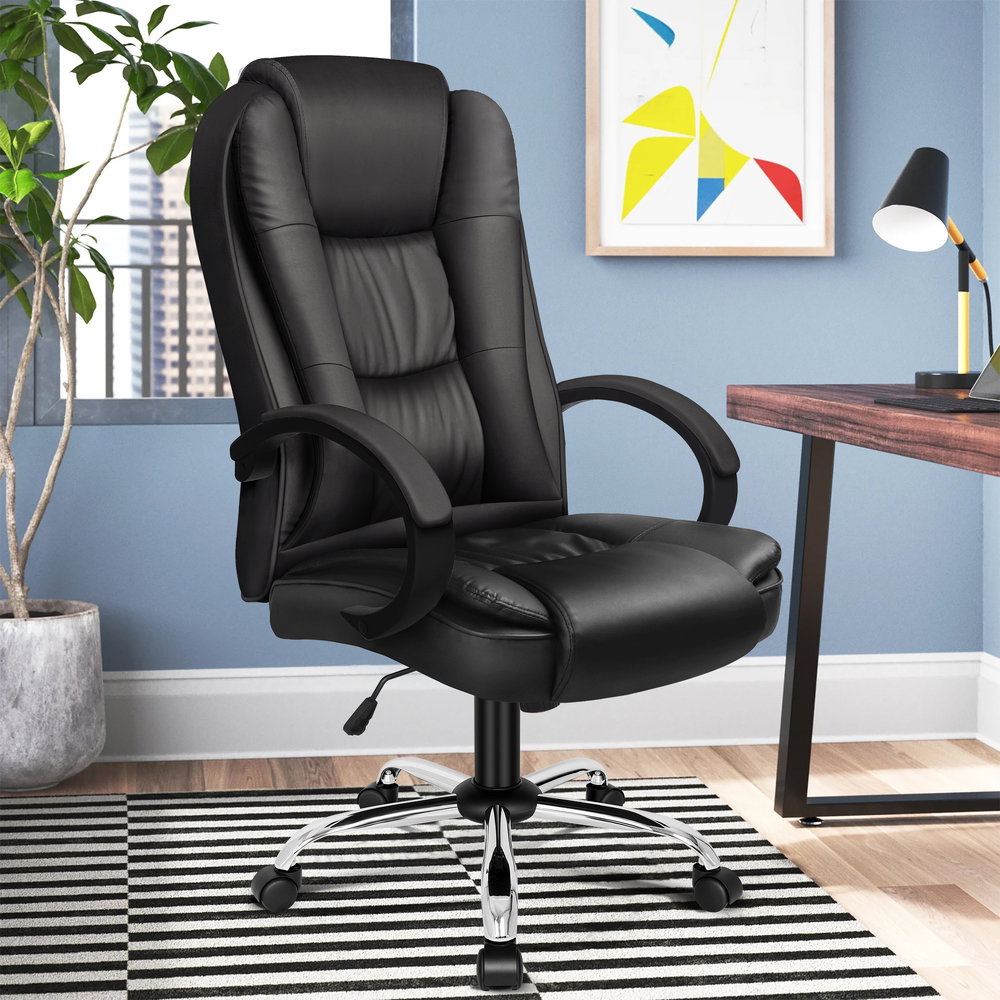 ALFORDSON Executive Office Chair PU Leather Computer Gaming Racer Black Seat_1