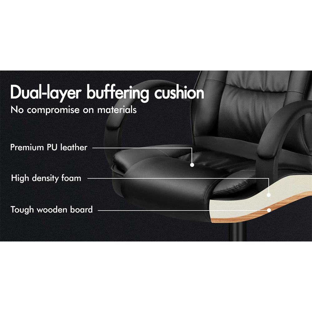 ALFORDSON Executive Office Chair PU Leather Computer Gaming Racer Black Seat_4