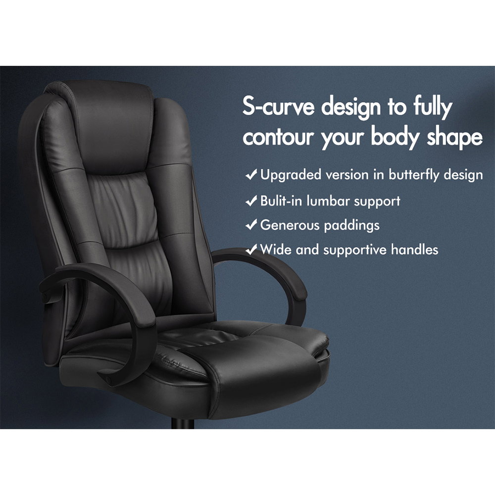 ALFORDSON Executive Office Chair PU Leather Computer Gaming Racer Black Seat_3