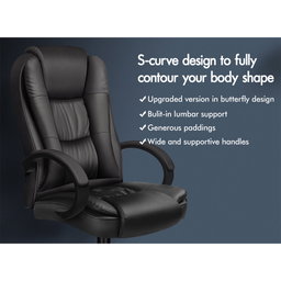 ALFORDSON Executive Office Chair PU Leather Computer Gaming Racer Black Seat