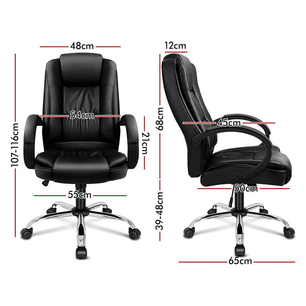 ALFORDSON Executive Office Chair PU Leather Computer Gaming Racer Black Seat_8