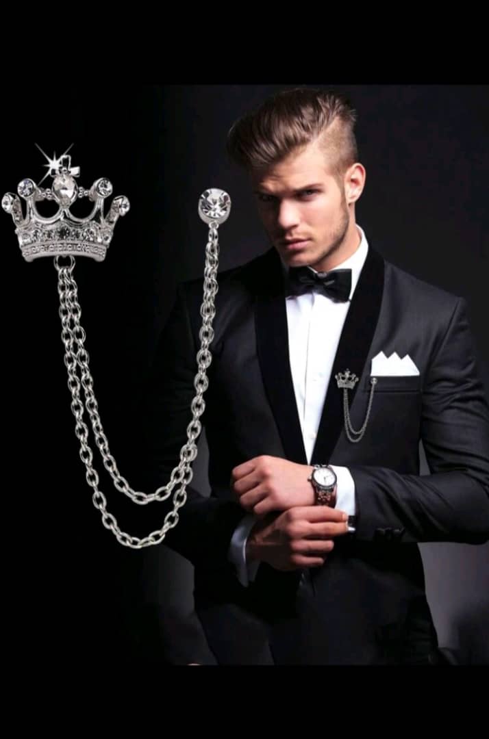 Broche de costume royale à chaîne double – Couronne argentée_0