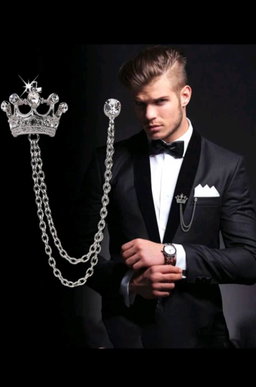 Broche de costume royale à chaîne double – Couronne argentée