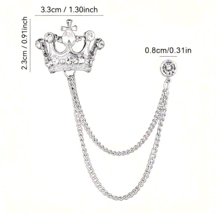 Broche de costume royale à chaîne double – Couronne argentée_4