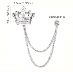 Broche de costume royale à chaîne double – Couronne argentée