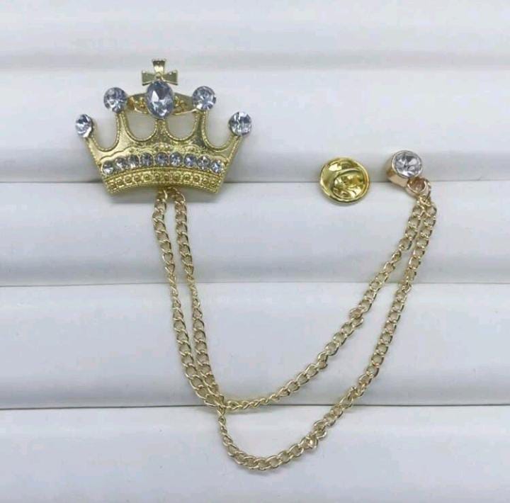 Broche de costume royale à chaîne double – Couronne argentée_1