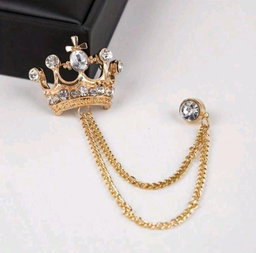 Broche de costume royale à chaîne double – Couronne argentée