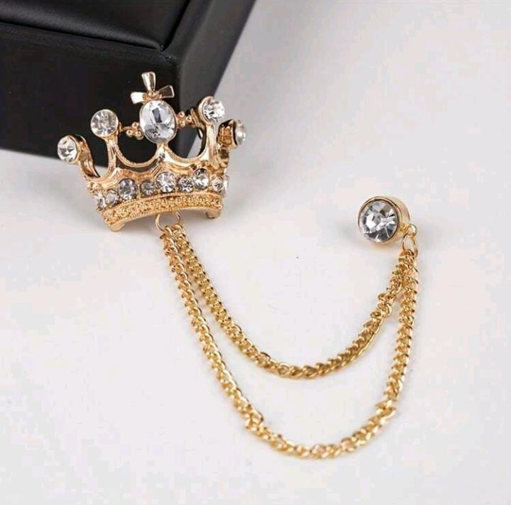Broche de costume royale à chaîne double – Couronne argentée_2