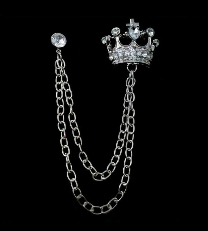 Broche de costume royale à chaîne double – Couronne argentée_5