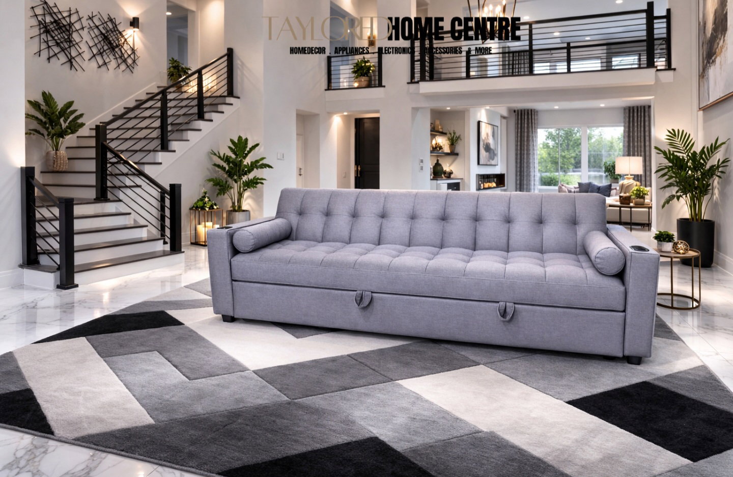 3 seater Sofa, With Pull Out Bed And Cup Holder_1