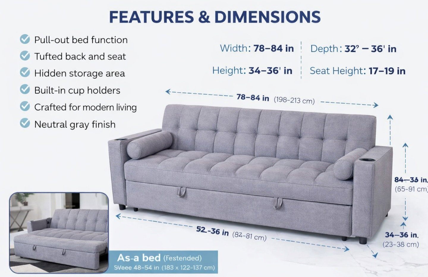 3 seater Sofa, With Pull Out Bed And Cup Holder_7