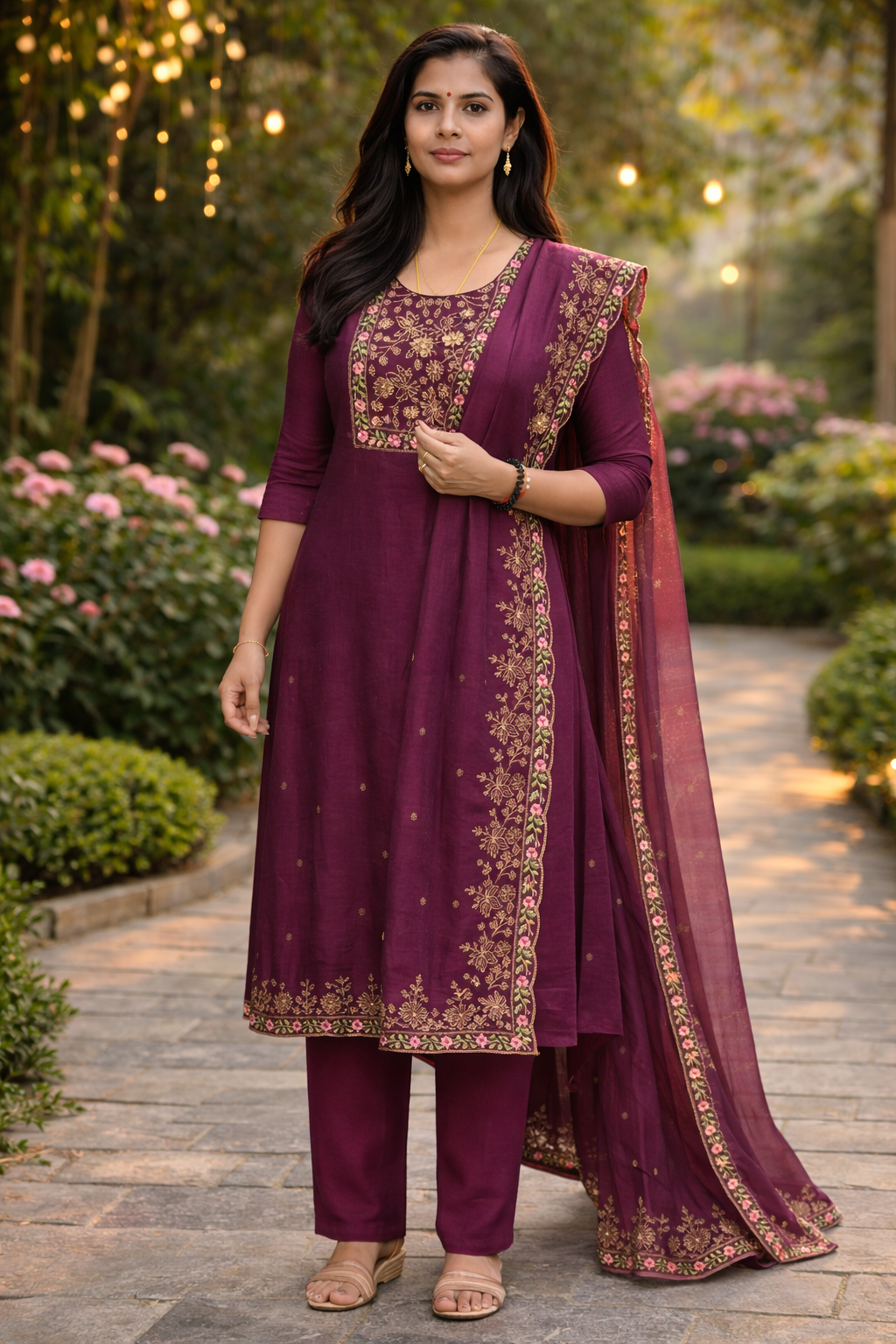 Royal Plum Roman Silk Suit Set