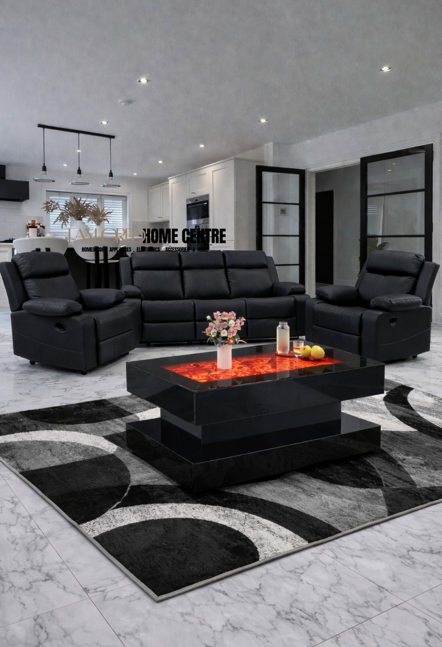  Katie Black Recliner Sofa Set