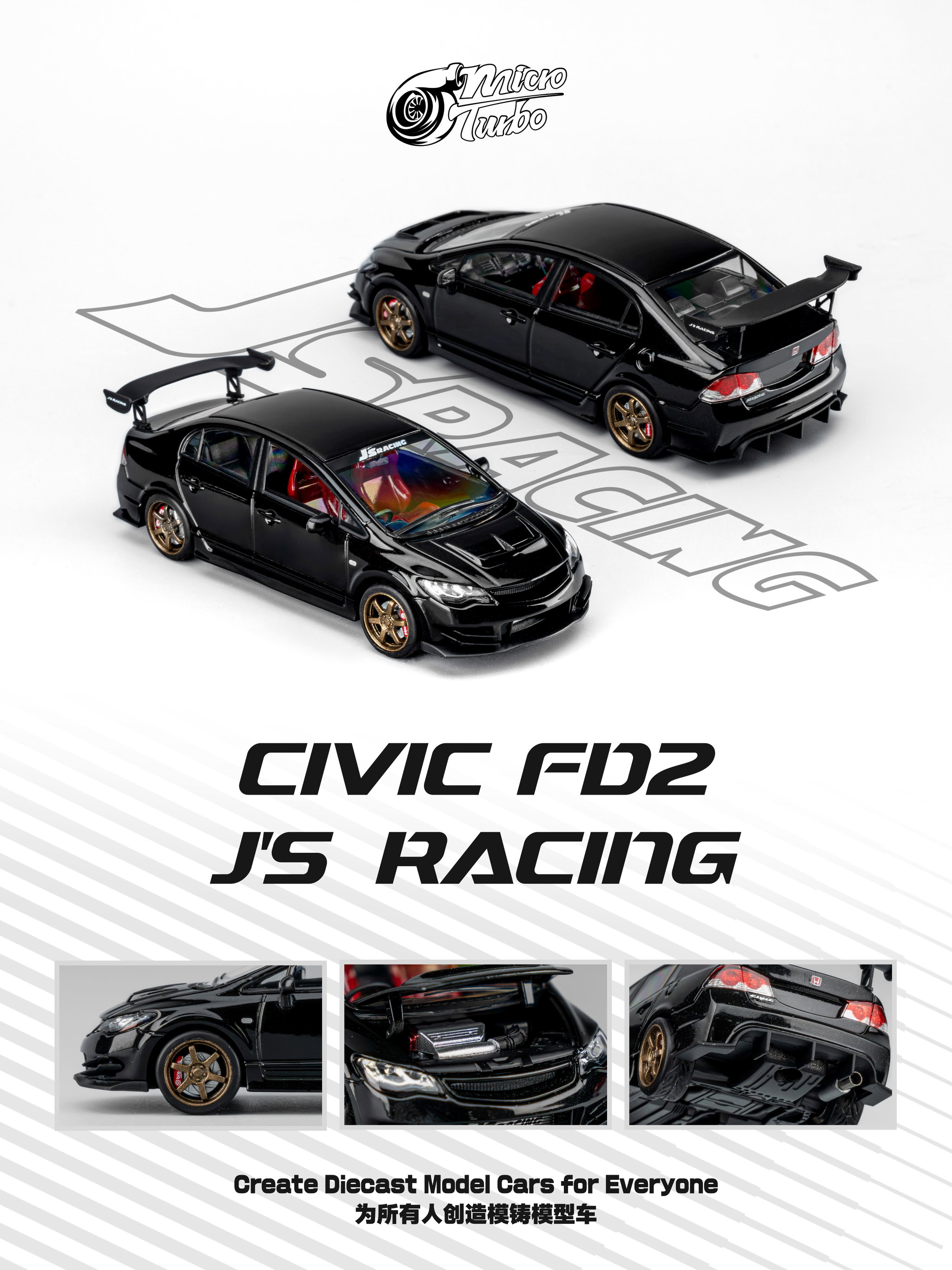 MICRO TURBO MODEL 1/64 CUSTOM FD2 JS RACING - METALLIC BLACK_0
