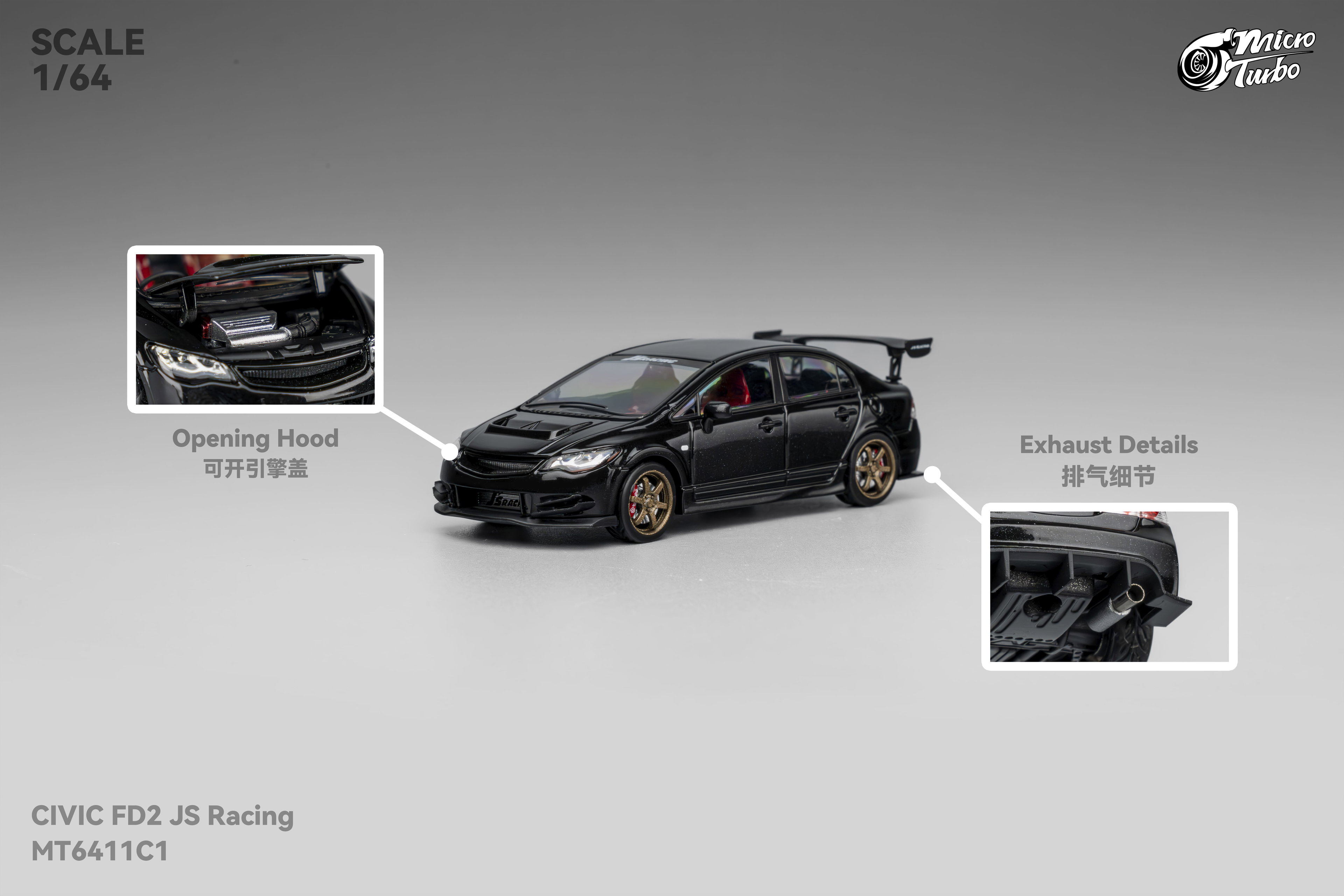 MICRO TURBO MODEL 1/64 CUSTOM FD2 JS RACING - METALLIC BLACK_1