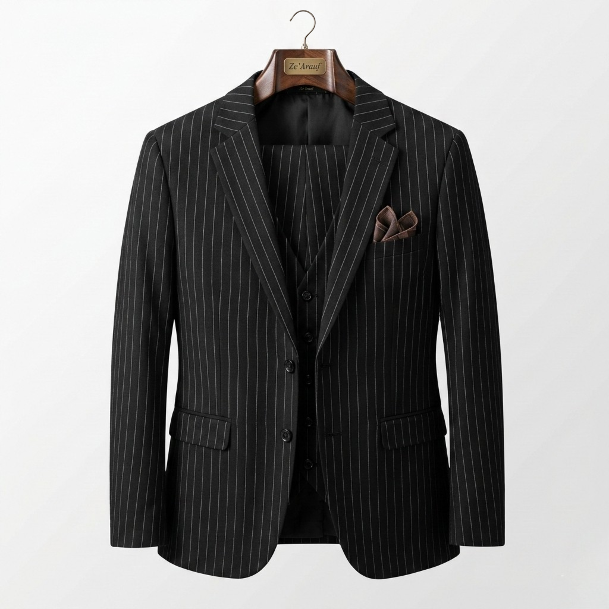 Black Pinstripes Suit _0