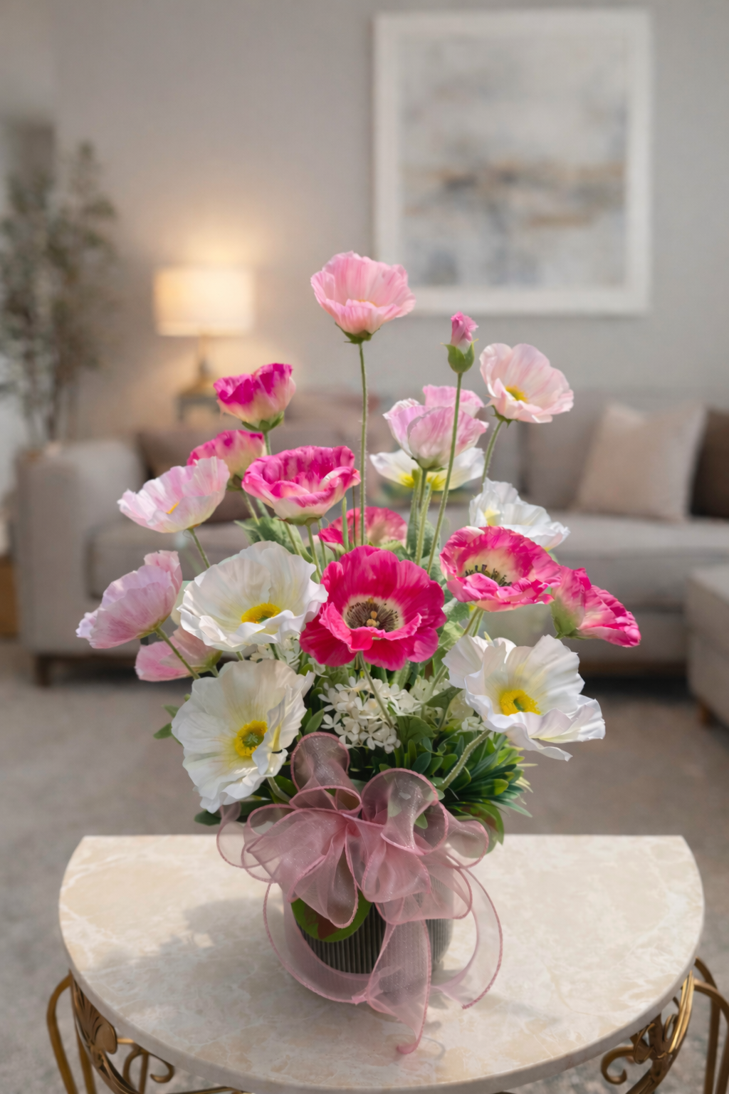 Artificial Poppy In Premium Vase