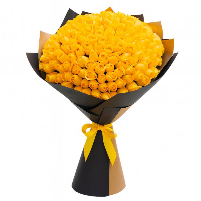 🌟 Ramo Buchon de Flores Amarillas | 100 Rosas en Papel Negro