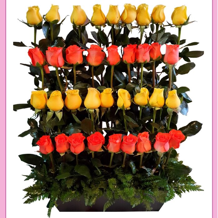 Arreglo de rosas amarillas y naranjas