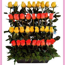 Arreglo de rosas amarillas y naranjas