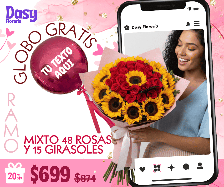 Mixto 48 rosas y 15 girasoles