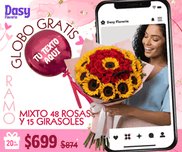 Mixto 48 rosas y 15 girasoles