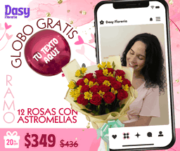 12 rosas con astromelias