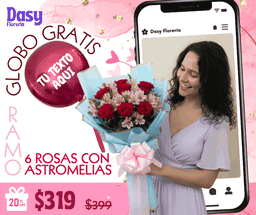 6 rosas con astromelias