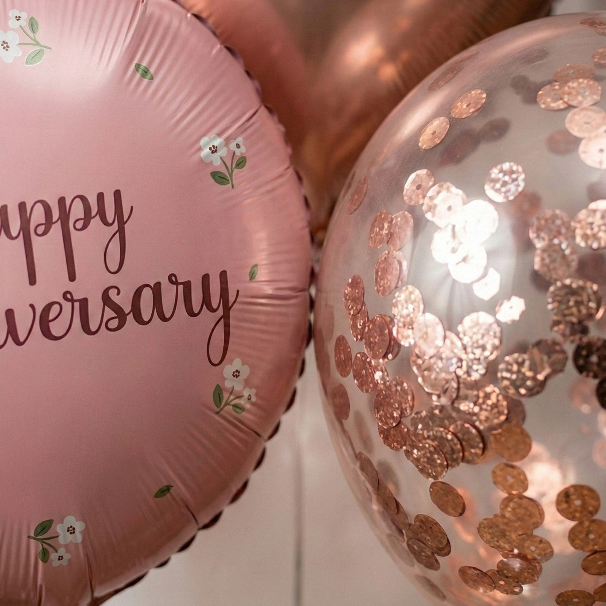 Happy Anniversary Balloon Decoration - Premium Rose Gold, Pink, and Silver Balloon Bouquet _1