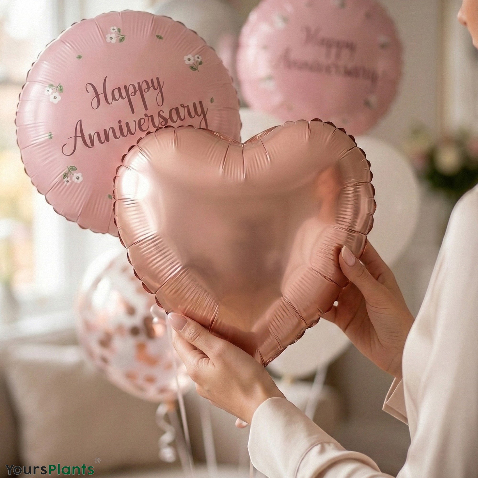 Happy Anniversary Balloon Decoration - Premium Rose Gold, Pink, and Silver Balloon Bouquet _2