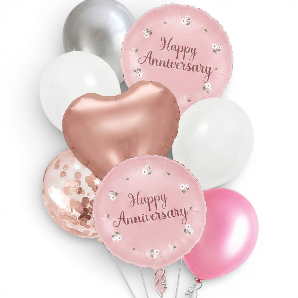 Happy Anniversary Balloon Decoration - Premium Rose Gold, Pink, and Silver Balloon Bouquet _3