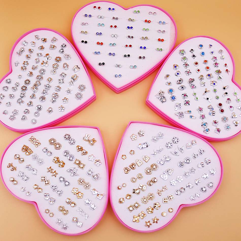 36 pair of random pink heart earrings