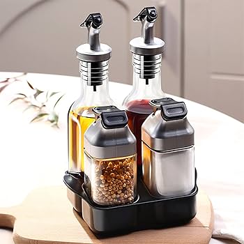 Juego de botellas para condimentos, estante 4 en uno, 